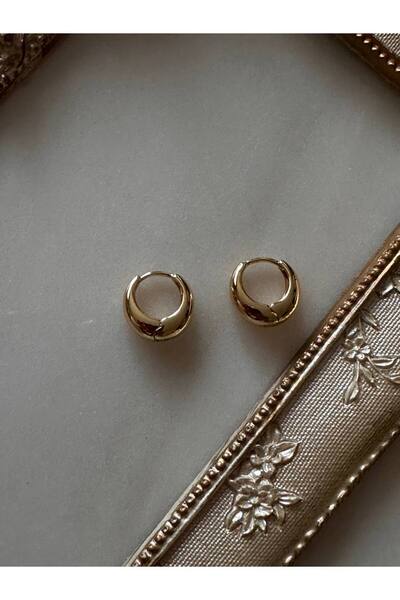 Esmeray Aksesuar Vip Çelik Gold Renk Antialerjik Bombeli Halka Küpe Genişlik 1 cm.
