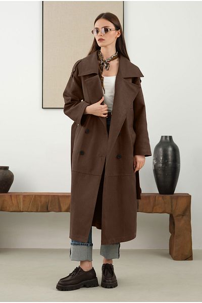 HEQA Suede Trench Coat - Dark Sheet