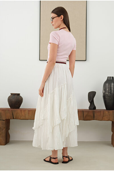 HEQA Katlı Bohem Etek Ekru