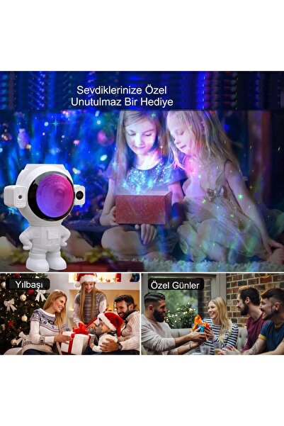 UpWay Astronot Bluetooth Hoparlör Galaksi Yıldız Projektör Kumandalı Gece Lambası
