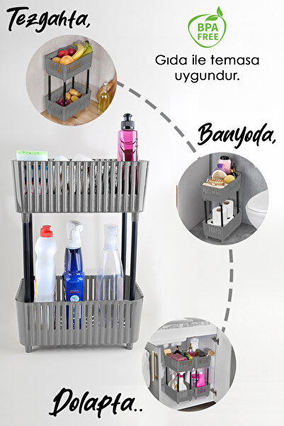 Meleni Home 2 Tier Organizer Kitchen Bathroom Shelf - under Counter under Sink Cabinet Organizer Detergent Holder Gray