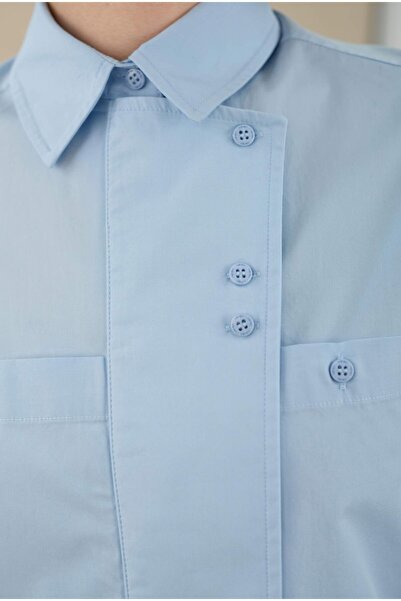 HEQA Asimetrik Patlı Gömlek Açık Mavi