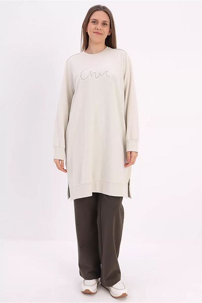 Moda Rosa 24Y4366 - STONE Color Large Size Embroidered Sweat