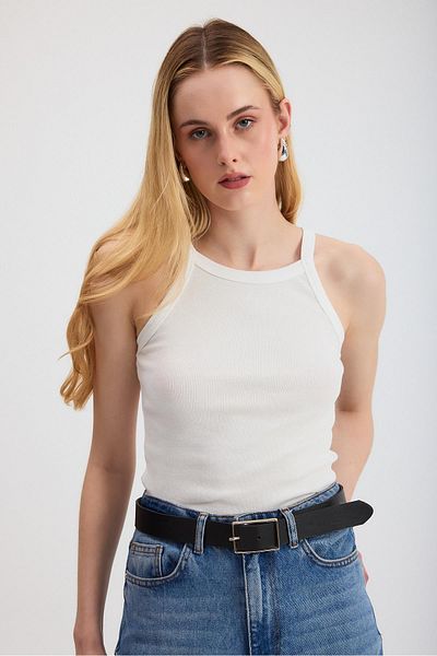 Rays White -1121 Zero Sleeve Ribbed Halter Neck Basic Tank Top