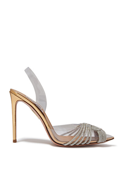 Aquazzura حذاء جاتسبي 105 كريستال بكعب عالٍ - ذهبي