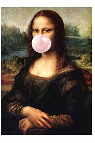 karizmart Sakız Çiğneyen Mona Lisa Hediyelik Ahşap Tablo 18cm X 27cm