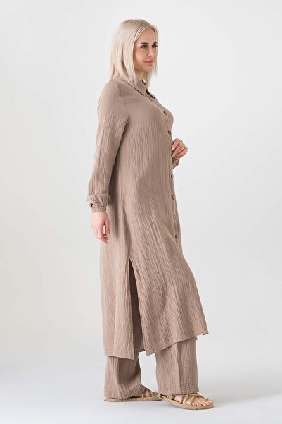 Fashion Showcase Muslin Fabric 100% Natural Cotton Long Narcissus Tunic Hijab - Mink