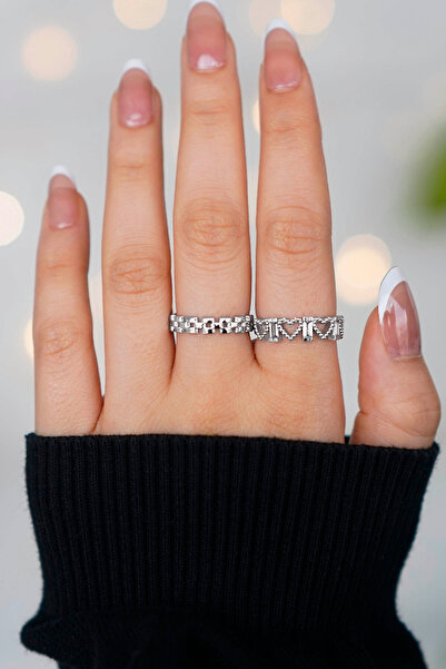 TREND COLLECTİON Ayarlanabilir 2 Adet Gümüş Kadın Yüzük