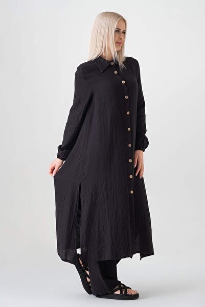 Fashion Showcase Muslin Fabric 100% Natural Cotton Long Narcissus Tunic Hijab - Black