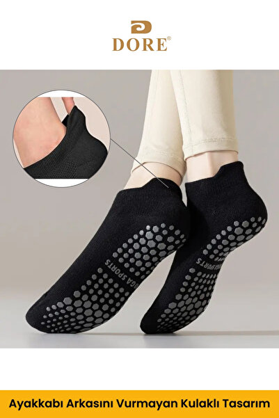 Dore Γνήσιο Unisex Comfort Μοντέλο 2 Ζεύγη Μαύρη αντιολισθητική σόλα Pilates Αντιολισθητικά μποτάκια Κάλτσες για γιόγκα
