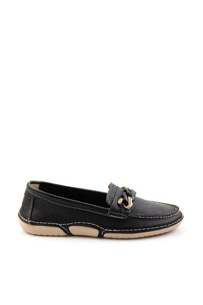 Bambi Siyah Leather Kadın Loafer Ayakkabı K01028130303