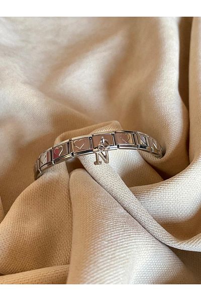 bijoux uniques Letter N with Heart Steel Italian Charm Bracelet