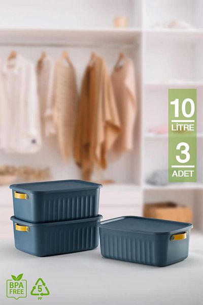 HOMENIVA 3 Pieces 10 Lt Multi-Purpose Organizer Box with Lid, Decorative Storage Box