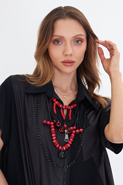 LAMANTE KIRMIZI AHŞAP BONCUKLU KOLYE