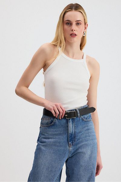Rays White -1121 Zero Sleeve Ribbed Halter Neck Basic Tank Top