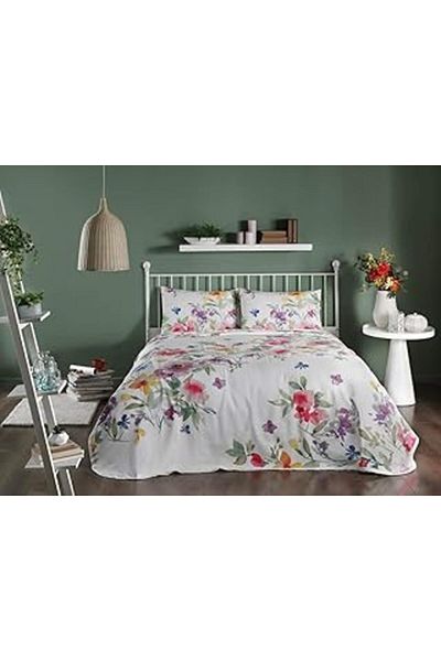 Mu Art Ahşap Crown Blanche Floral Patterned 100% Cotton Pique Set, Lilac, Single (Pike: 160X230 Cm/Elasticated Çarşa