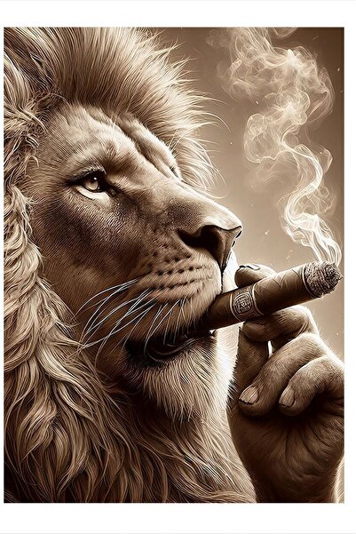 karizmart Puro İçen Aslan Tasarım Ahşap Tablo 50cmX 70cm