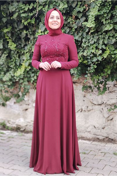 Moda Rosa 8002 - Burgundy - Paneled Lace Evening Dress