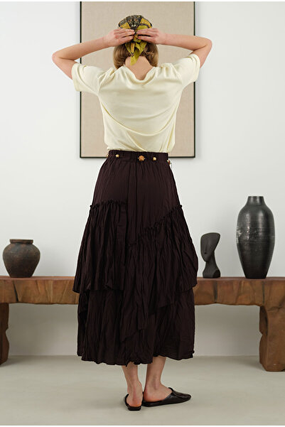 HEQA Katlı Bohem Etek Kahve