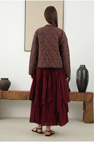 HEQA Katlı Bohem Etek Bordo