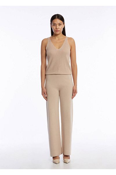 Knitss Organic Cotton Linen Blended Beige Knitwear Trousers