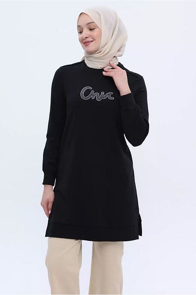 Moda Rosa 24Y4366 - Black Large Size Embroidered Sweat