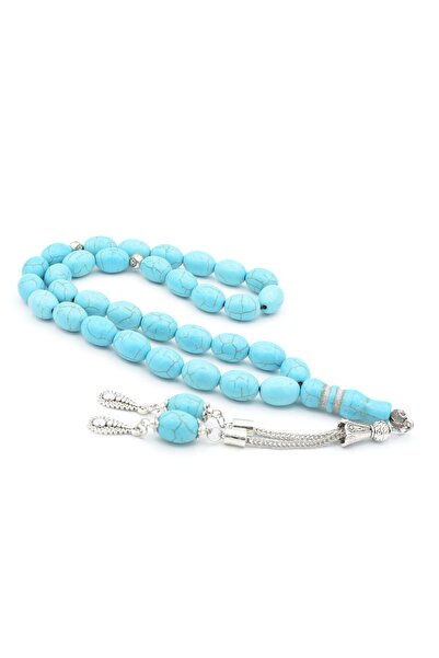 Murty99 Mărgele de rugăciune din piatră turcoaz, placată cu argint, cu ciucuri