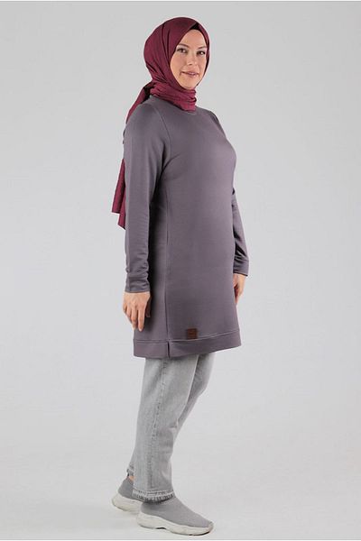 Moda Rosa 24y20084 Large Size Gray Hijab Tunic