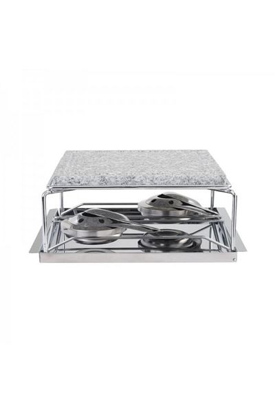MORINI Cooking stone with stainless steel tray, support and 2 burners, 23x23 cm