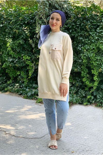Moda Rosa BEIGE Chain Detailed Sweat 24Y4357