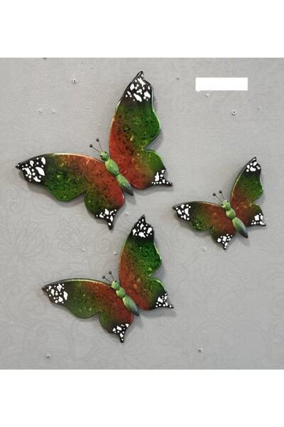 MOS'EV 3 Lü Yeşil Kırmızı Kelebek Seti