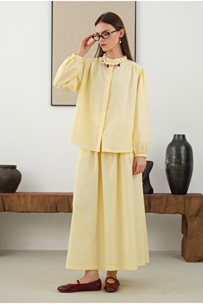 HEQA Omzu Büzgülü Poplin Gömlek Soft Sarı