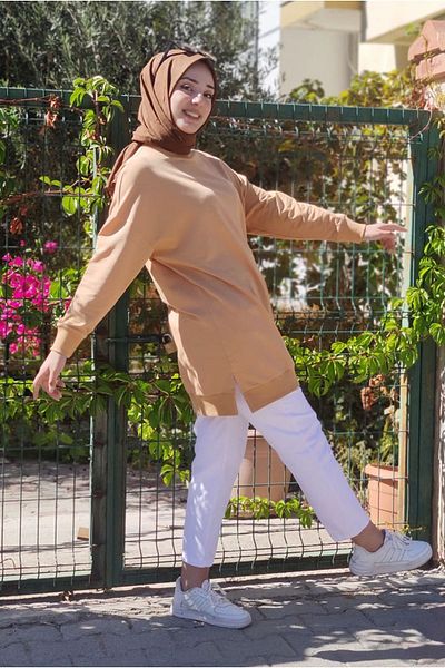 Moda Rosa 24k36440 - Camel Feather - Soul Puane Basic Short Sweat