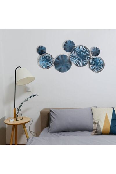 MOS'EV Metal Mavi Gümüş Ev Ofis Duvar Süsü 35x79cm