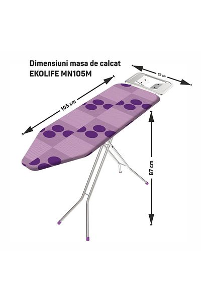 ertone Žehlicí prkno EKOLIFE MN105M, elektrostatický lak, potah z bavlny a polyesteru, 62 x 87 x 105 cm