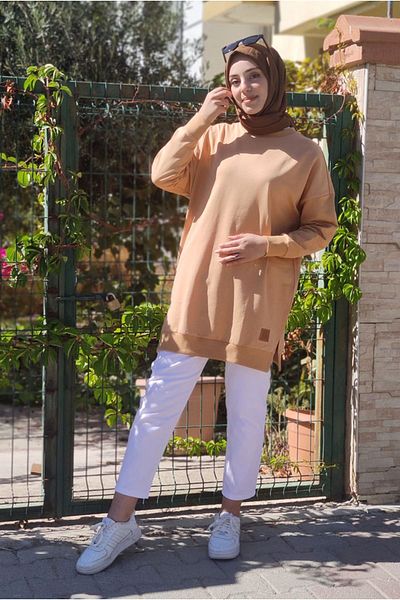 Moda Rosa 24k36440 - Camel Feather - Soul Puane Basic Short Sweat