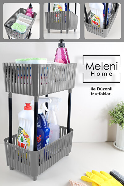 Meleni Home 2Pcs 2 Tier Organizer Kitchen Bathroom Shelf - under Counter Shelf under Sink Cabinet Organizer Gray