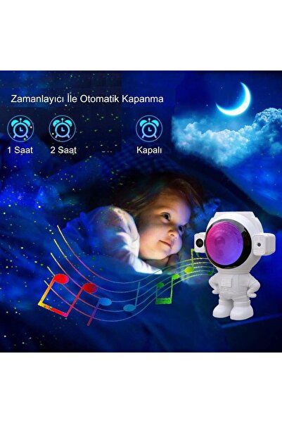 UpWay Astronot Bluetooth Hoparlör Galaksi Yıldız Projektör Kumandalı Gece Lambası
