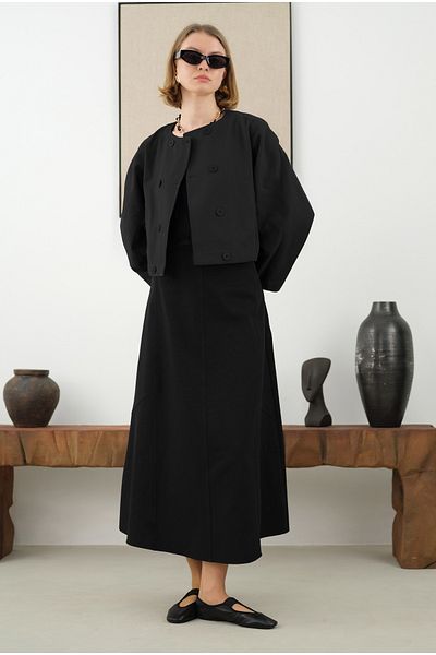 HEQA Cotton Double Breasted Jacket Black