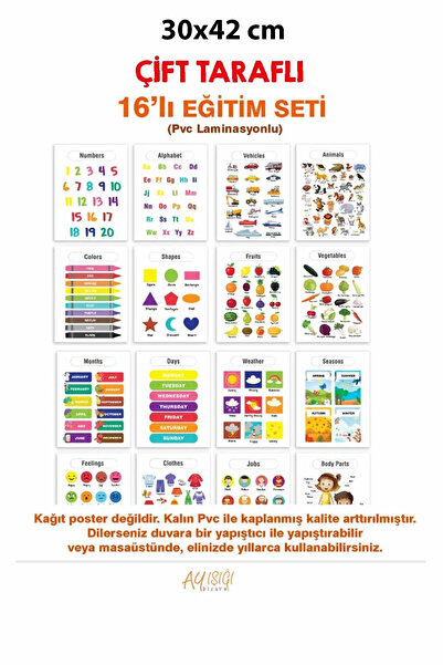 Ayışığı Dizayn 30x42 Cm Çift Taraflı Ingilizce 16'lı Eğitim Seti Okul Öncesi ...