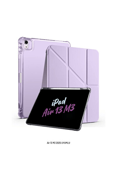 Fuchsia iPad Air 13 inç 2025 M3 Çip Uyumlu Kalem Bölmeli Standlı Akıllı Fuchsia Trifolding Tablet Kılıfı