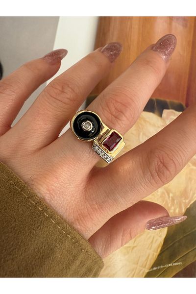 Pinery Jewels Vip Series - Ruby Stone Embroidered Bottom Adjustable Women's Ring