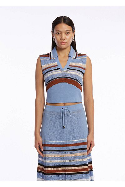 Knitss Top din tricot albastru din amestec de bumbac organic