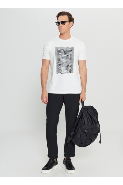 ALTINYILDIZ CLASSICS Altınyıldız Classics Crew Neck εμπριμέ ανδρικό μπλουζάκι εκρού ACE091252408_EKR