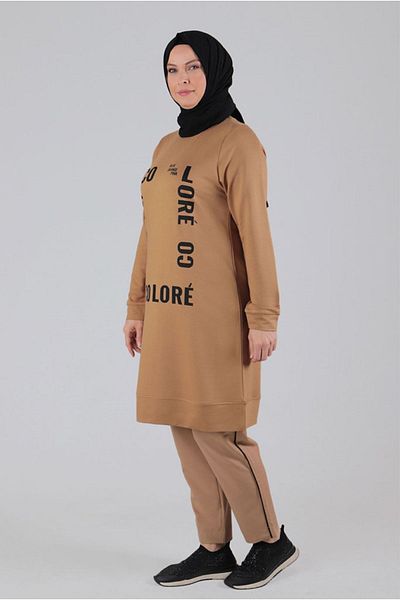 Moda Rosa 24Y20090 - Biscuit - Large Size Hijab Tunic
