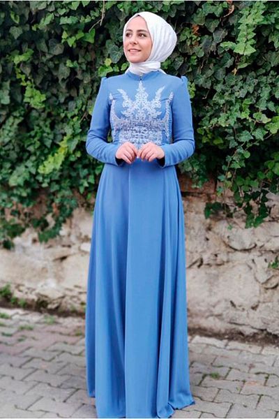 Moda Rosa 8002 - Indigo - Paneled Lace Evening Dress