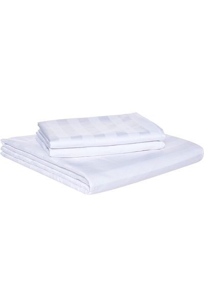 erorex Double Bed Sheet 3Pcs Set 100 Percent Cotton 250Tc Sateen 1 Inch Stripe Size: 220X240Cm + 2Pc