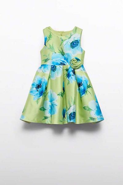 Abel & Lula Green Waist Rose Dress
