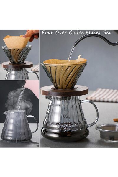 erorex Pour Over Coffee Maker Set,Drip Coffee Maker 100 Pcs V01 Paper Filter,20 Oz Borosilicate Glass