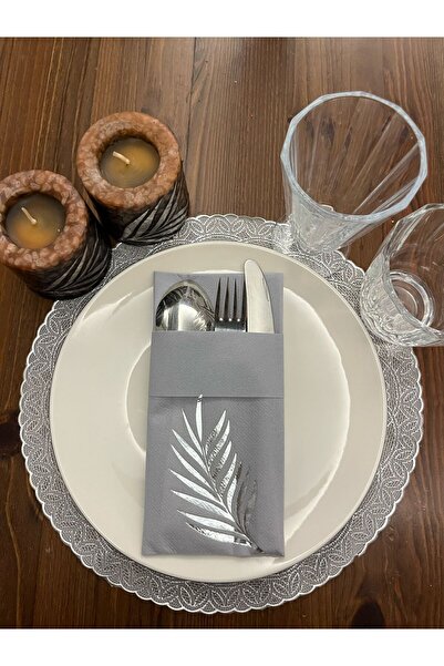 kidspartim منديل جيب رمادي من نسيج النجمة الفضية، 6 قطع